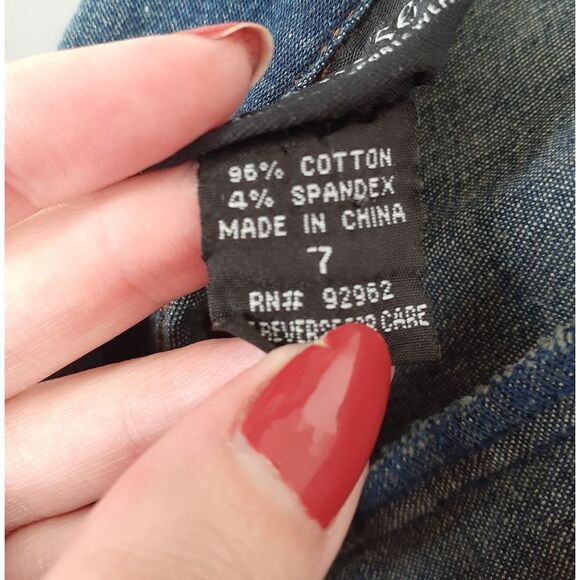 Vintage Stretch Cotton Dark Wash Denim Midi Dress - Picture 14 of 16